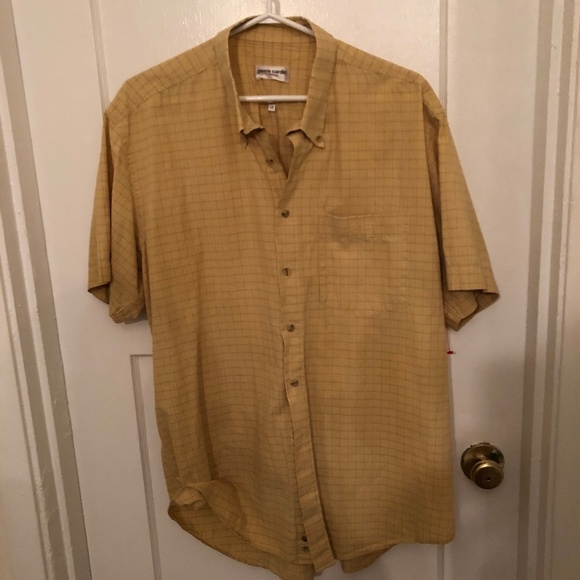 Mustard coloured plaid short sleeve Pierre Cardin xxl button up shirt - used - Picture 1 of 8